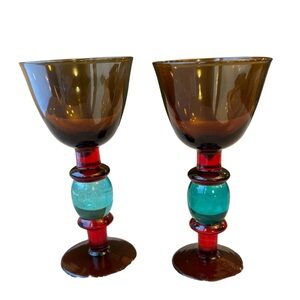 Krosno Styled Vintage Tri-Coloured Liqueur Glasses